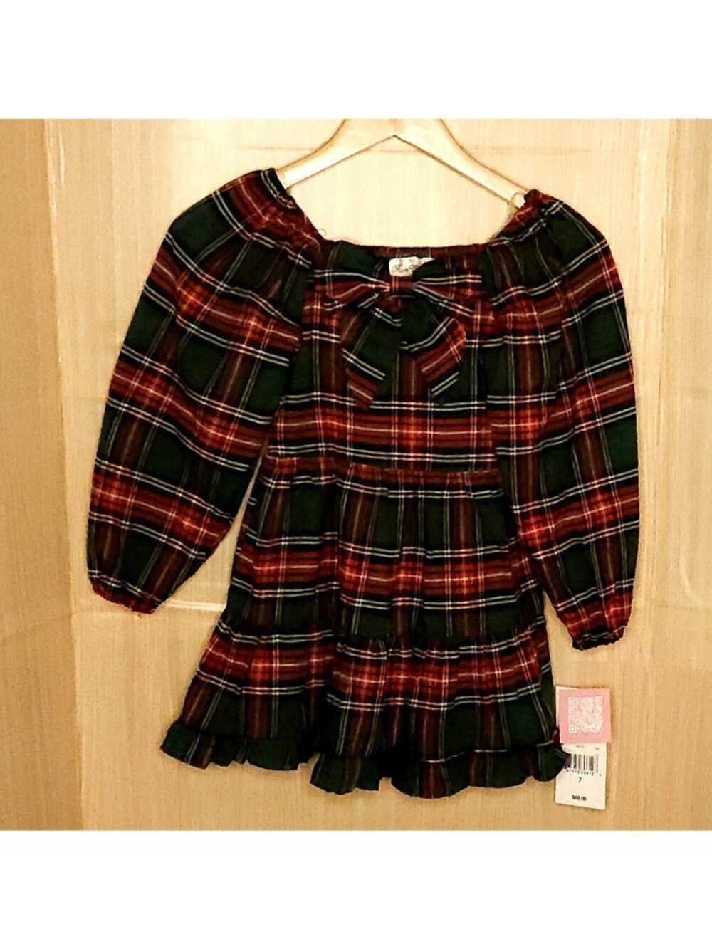 Rare Editions Girls New Red Green Tartan Plaid Flannel Dress 7
